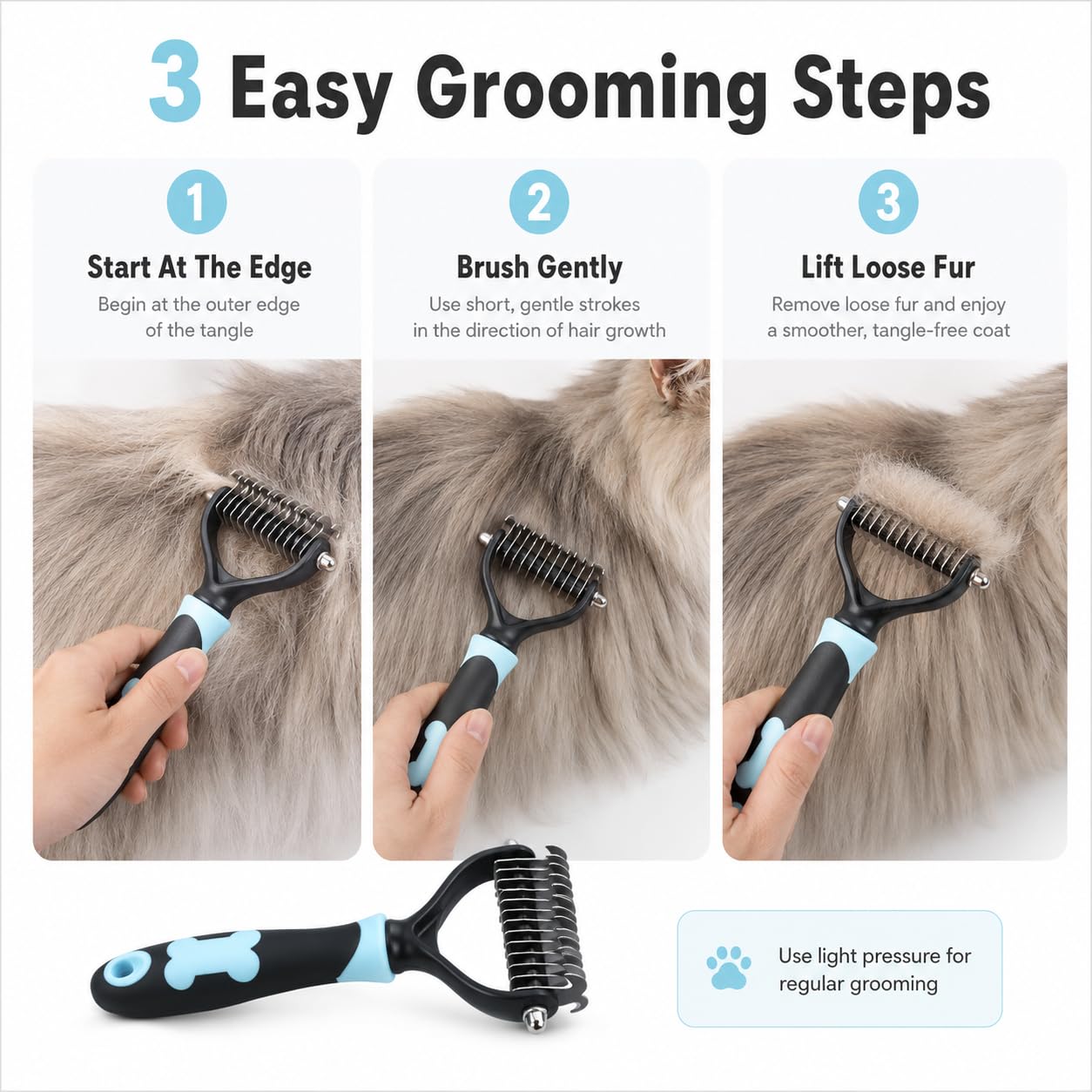 Dematting Comb for Dogs Cats, Pet Undercoat Rake Brush Stainless Steel Teeth Grooming Tool for Long Hair Thick Coat Tangles Knots Loose Fur (1, Pink*15 tooth)