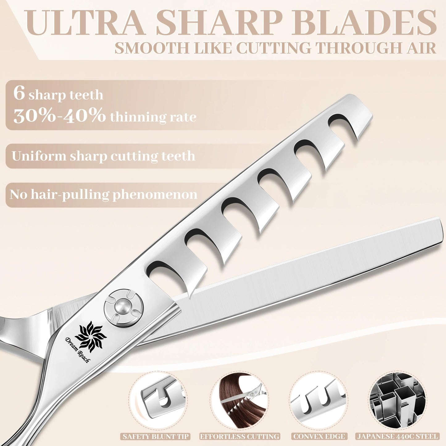 Dream Reach Professional 6 inch Hair Cutting Scissors, Japanese 440C Steel Thinning Shear for Men/Women Cutting for Salon/Barber/Home