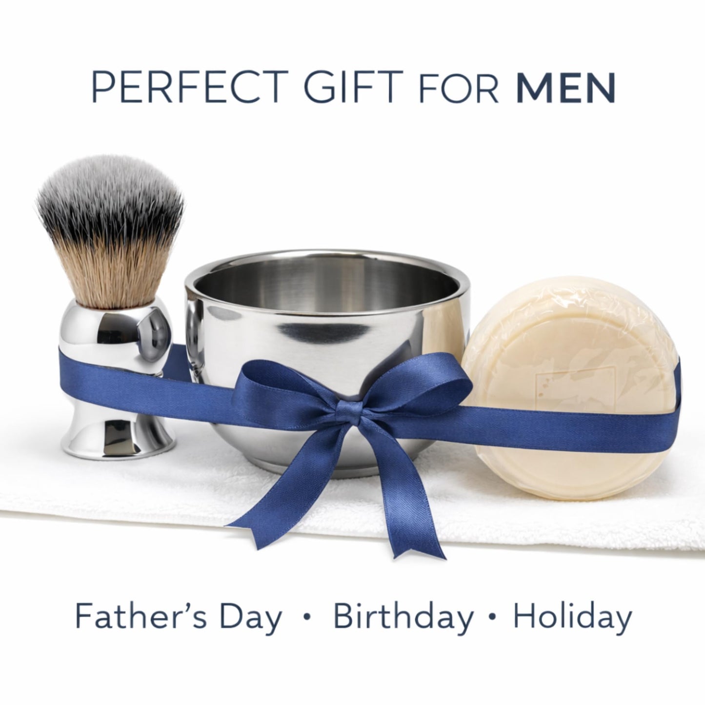 GENTS Men’s Traditional Wet Shaving Kit - 3 Piece Stainless Steel Set with Steel Bowl, Natural Shave Soap & Synthetic Brush - Perfect Grooming Gift