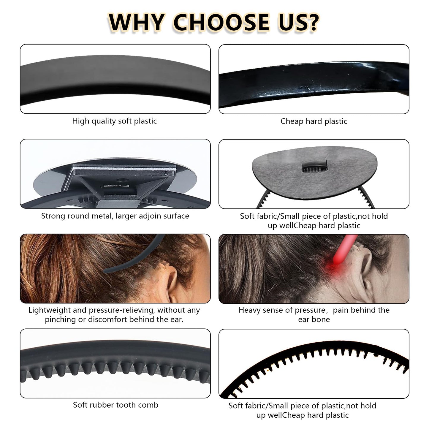 Tryly 2 Pack Graduation Cap Headband Insert, Anti-Slip Stabilizer, Eyeglasses Compatible, Graduation Gift for Graduates (Black 2pcs)