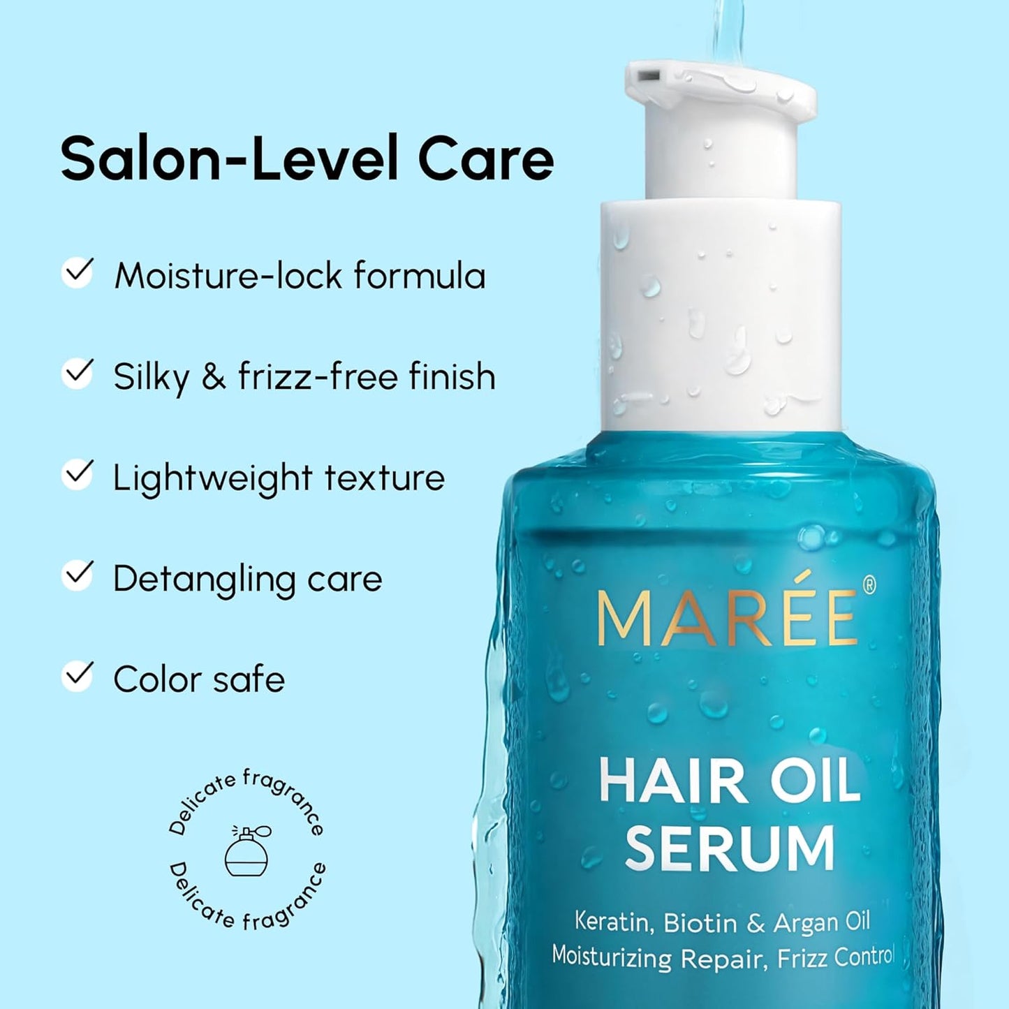 Hair Oil for Frizzy Hair - Argan Oil, Keratin & Biotin Serum for Dry, Curly Hair | Frizz Control Treatment