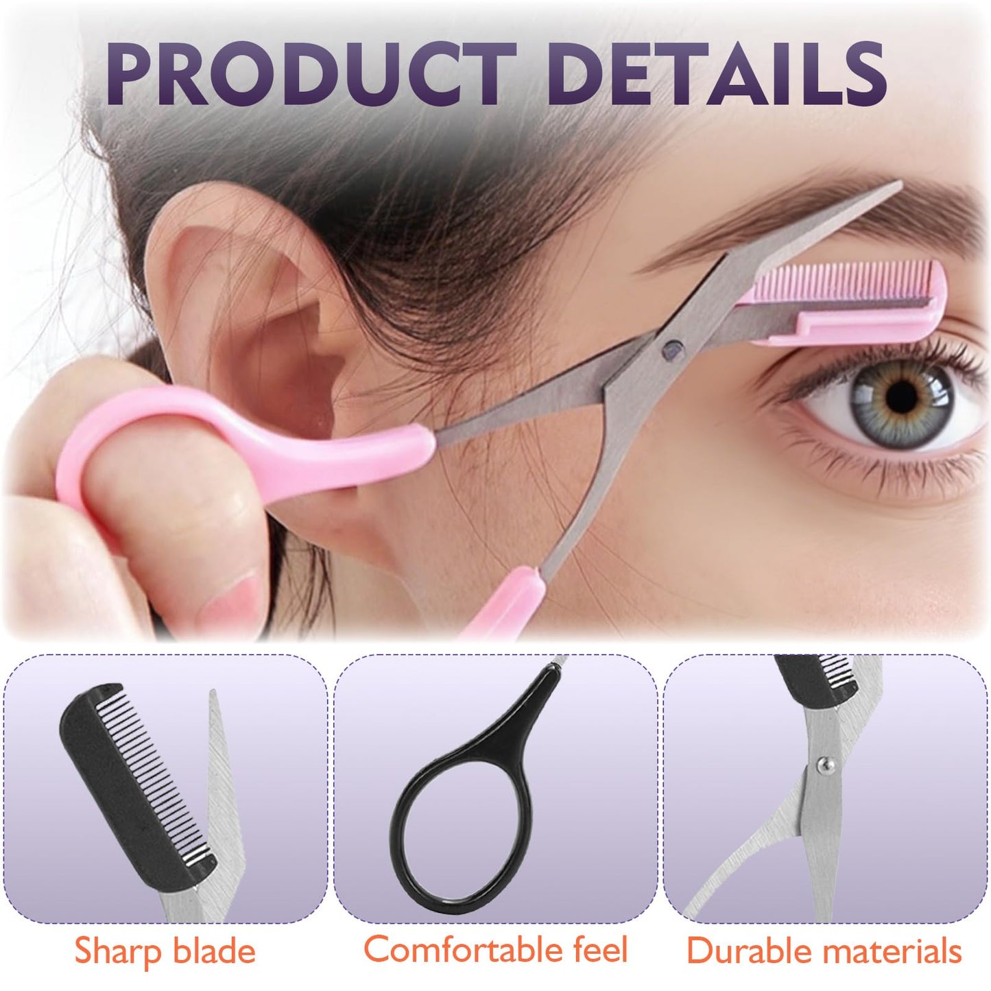 Eyebrow Trimmer Scissor for Women Men, 2025 New 2 in 1 Professional Eyebrow Scissors with Comb, Eyebrow Cutter Hair Removal Eyebrow Scissors Makeup Tool (Pink)