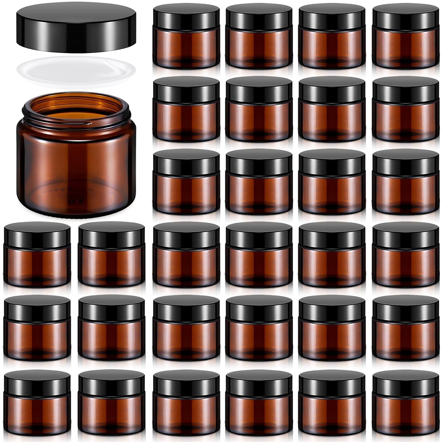 32 Pcs 2 oz Glass Jars - Leakproof Travel Size Cosmetic Containers for Makeup, Creams & DIY (Pea Green)