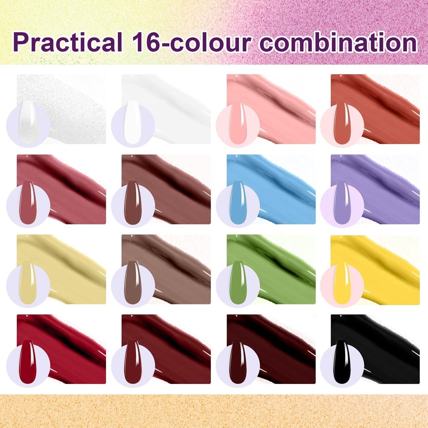 Gradient Painting Gel - 16 Colors Ombre Nail Polish for DIY Nail Art | Long-Lasting Pigmented Gel for French Manicure