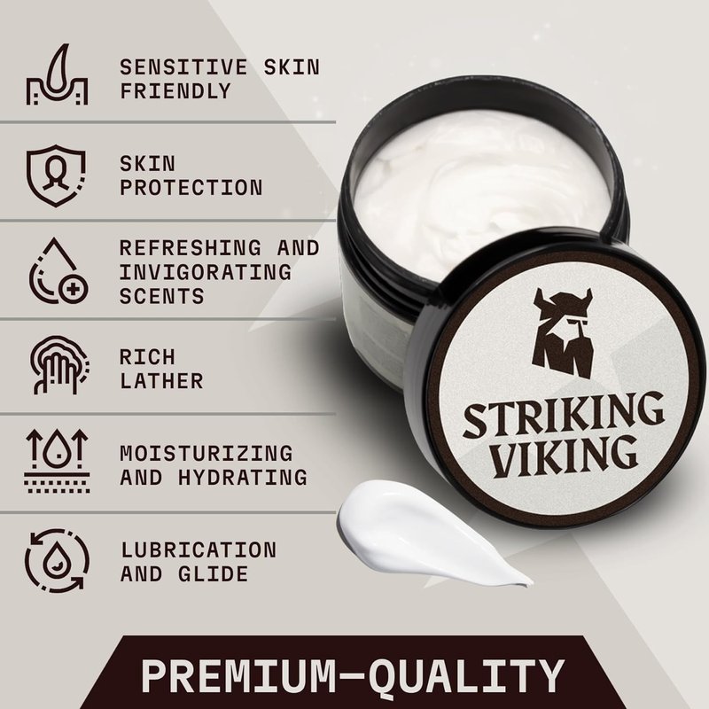 Striking Viking Men's Shaving Cream - 5.3 Oz, Pack of 1, Unscented - Irritation-Free Sensitive Skin - Compact Travel Shave Cream - Smooth Lather