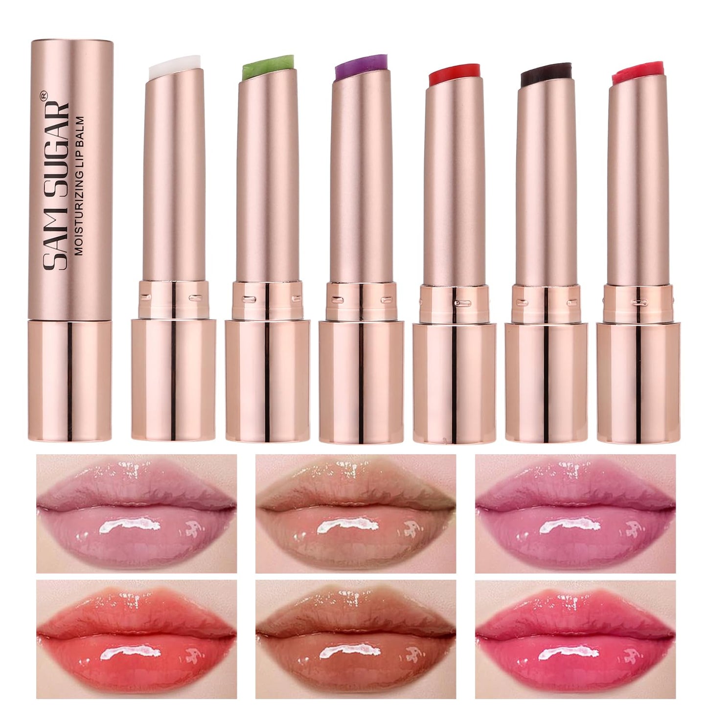 sam sugar Tinted Lip Balm Hydrating Lip Gloss Physical SPF 15 Long lasting Moisturizing Lip Balm Dewy Shine Finish Honey Melting Lip（06#）