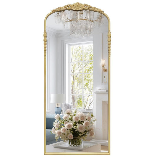 G-LEAF Vintage Baroque Mirror 24"X55", Mantel Victorian Antique Farmhouse Mirror with Bronze Ornate Metal Frame for Fireplace Entryway Living Room Hallway Bathroom