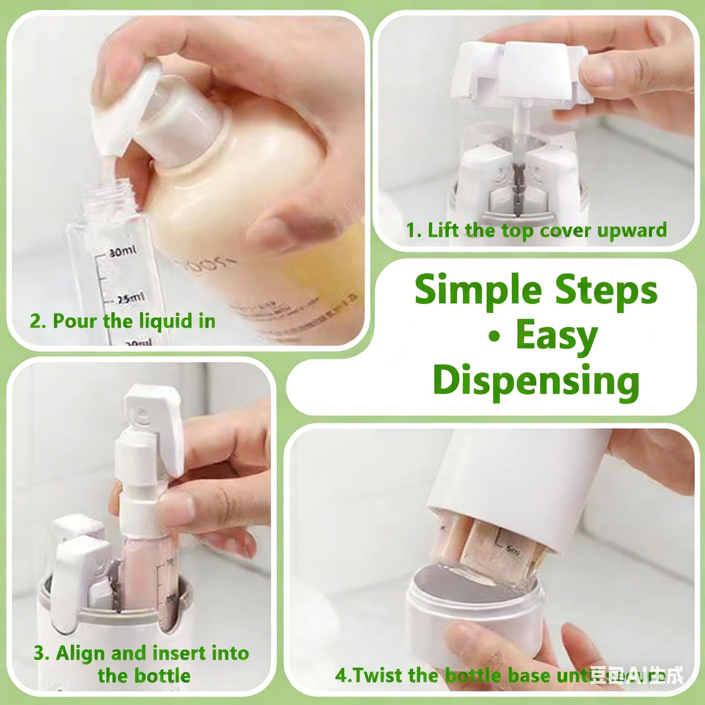 GOJWW 4 in 1 Travel Dispenser, Travel Bottles for Toiletries, Squeeze Leak Proof Dispenser Bottles with Scale and Label for Shampoo Lotion Shower Gel, Suitable for Travel, Camping and Gym(2 PC, Mixed)