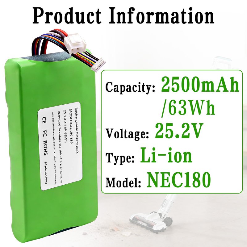 Lcenerga 2500mAh Replacement Battery for Eureka RapidClean Pro Cordless Vacuum, Compatible with NEC180 NEC185, BP25220F Battery with Extended Runtime