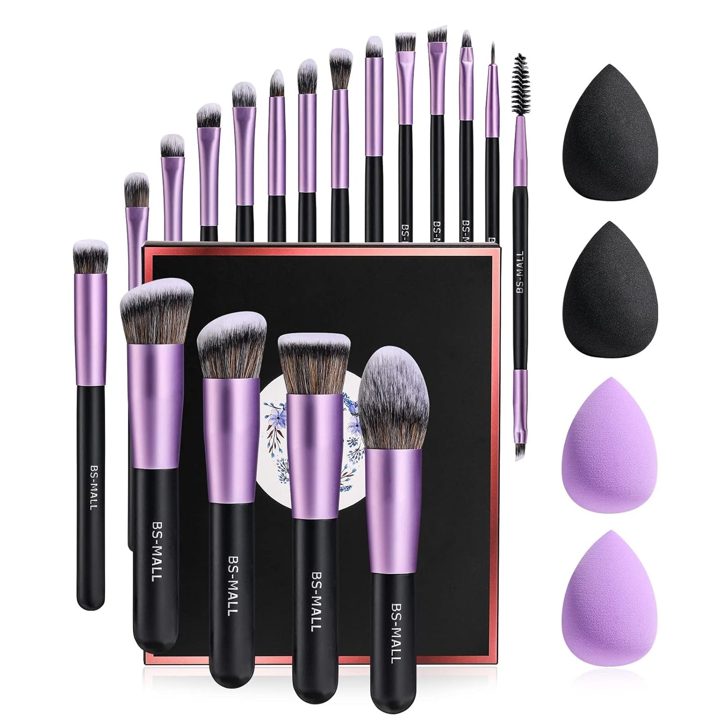 Premium Synthetic Makeup Brush Set - 18 Pcs Foundation, Powder, Concealer & Eyeshadow Brushes + 4 Pcs Makeup Sponges