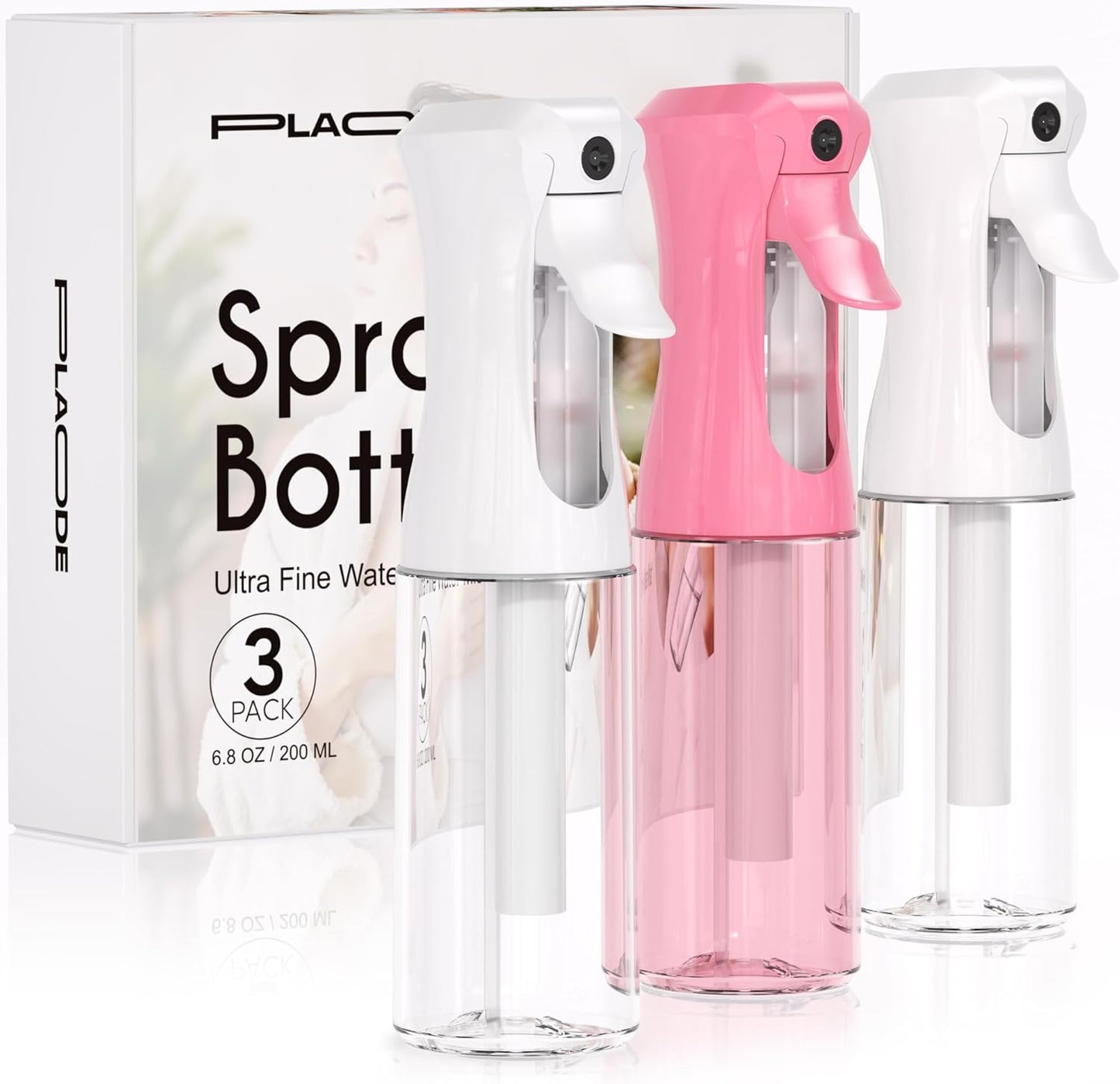 Continuous Spray Bottles - Ultra Fine Mist Refillable Water Sprayer for Hairstyling, Plants, Cleaning | 6.8 OZ (White)