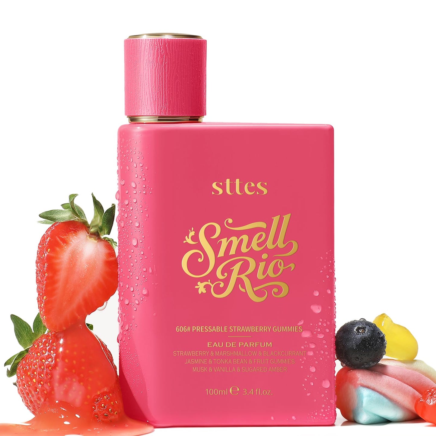 Sttes Smell Rio Perfume 606# (Pressable Strawberry Gummies) Hair Perfume for Women – Long-Lasting Strawberry, Candy, Vanilla & Marshmallow Gourmand Fragrance Eau de Parfum 100ml (3.4 fl oz)
