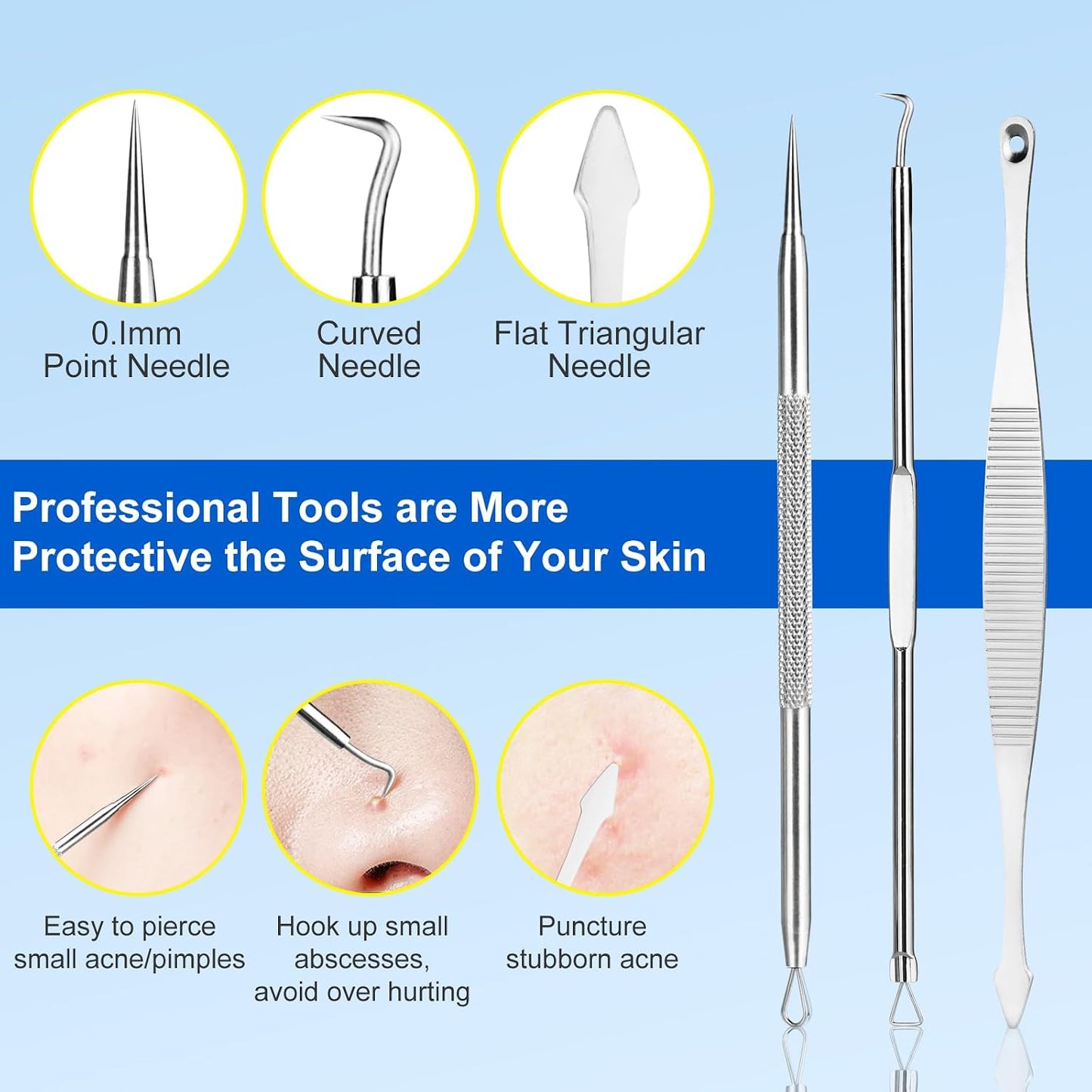 Pimple Popper Tool Kit - 10-Piece Blackhead Remover Set | Professional Comedone Extractors for Acne & Zit Removal, Metal Box Included (Silver)