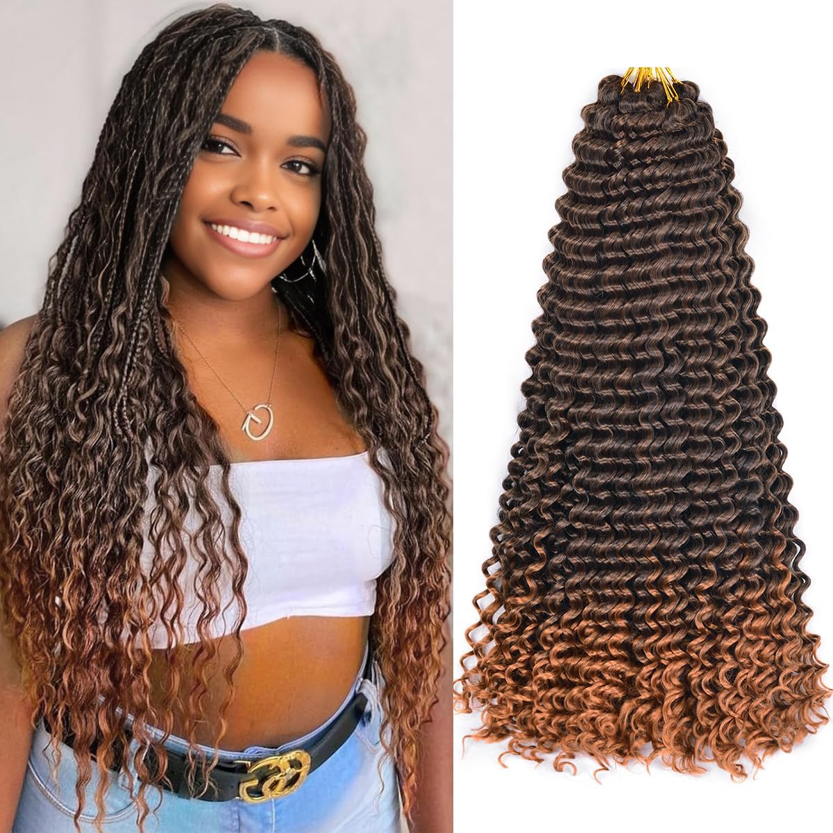 Ocean Wave Crochet Hair Extensions - Deep Wave Synthetic Braiding Hair for Women | 24 Inch, #1B (Pack of 2)