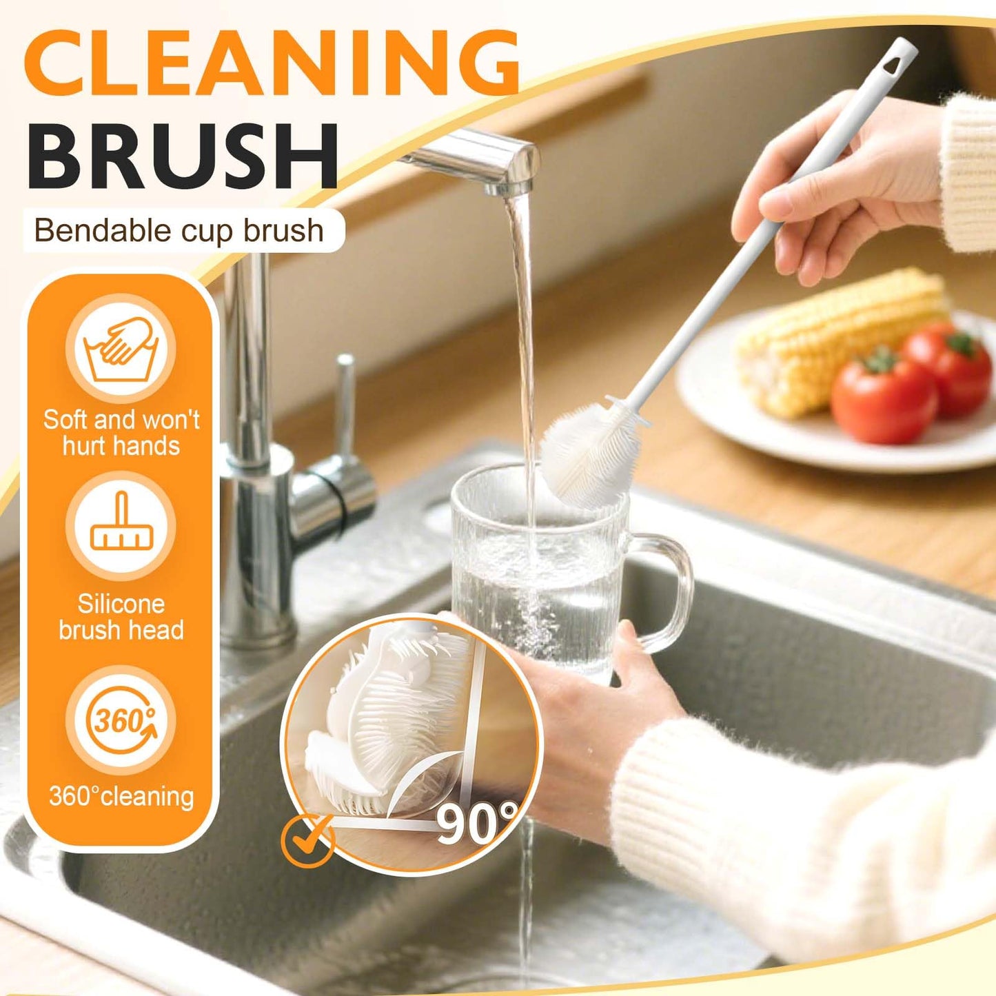 360° Flexible Silicone Bottle Brush with Long Handle, 2025 New Bottle Cleaning Brush, Deep Cleaning Brush for Narrow Neck Bottles, Water Bottles, Baby Bottles, Flasks Soft Bottle Brush (1PC)