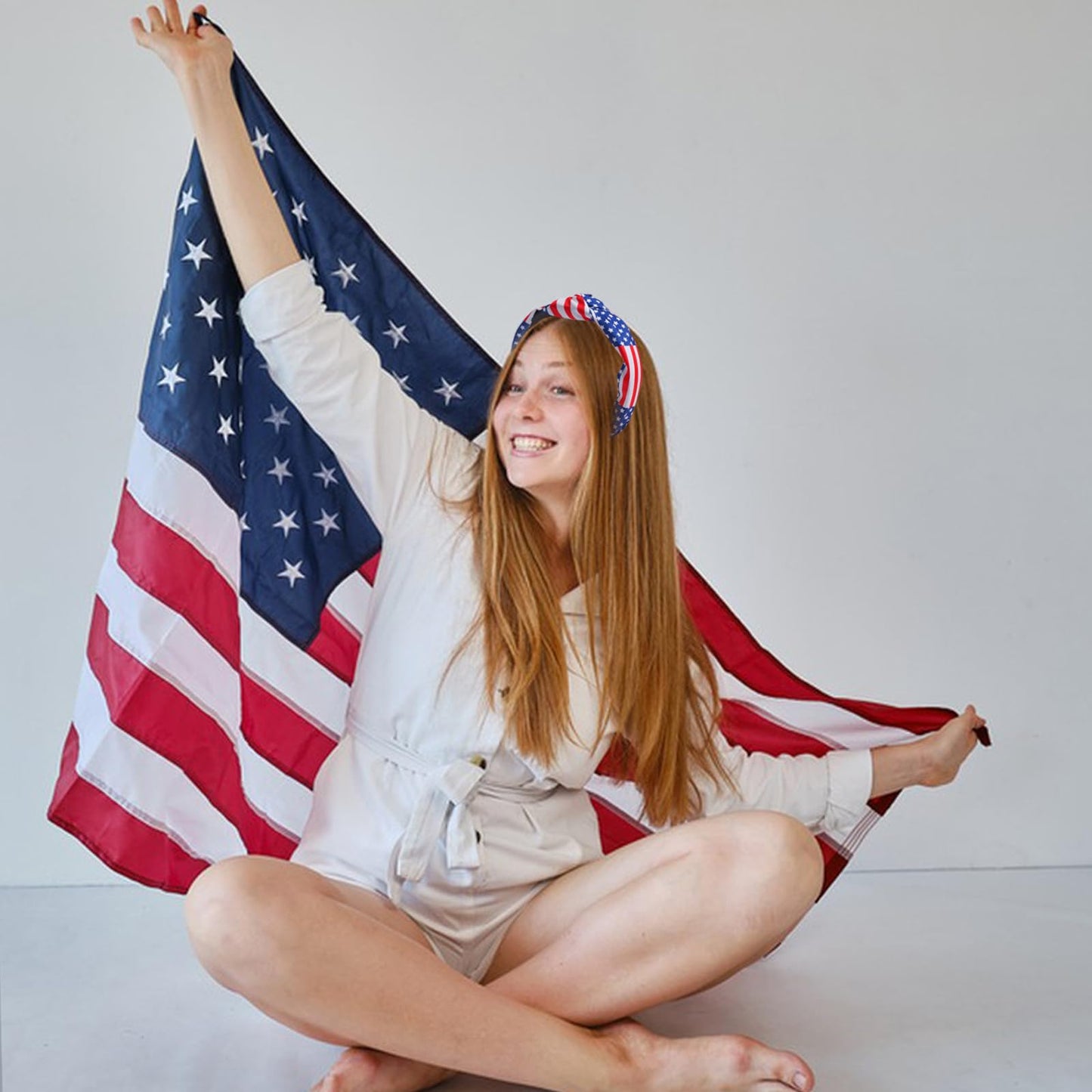 BELSITA 4th of July Headband Patriotic Hair Accessories for Women Girls USA Flag Stars Hair Band Non Slip Wide Knotted Head Band Independence Day Decor Supplies 1 Pcs