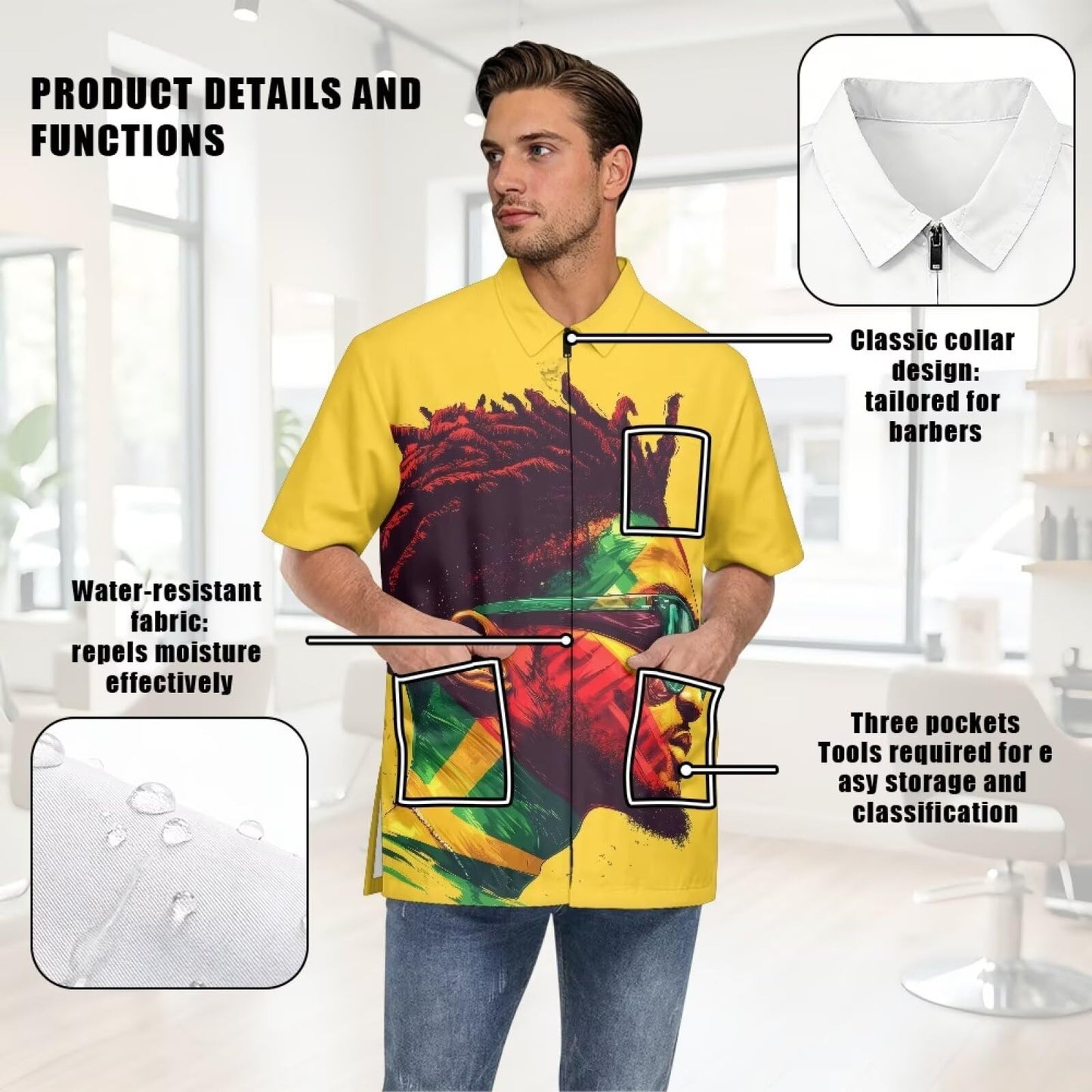 Srengjodk Hair Cutting Capes For Adults 2026 Pet Grooming Workwear With Full Zipper, Lightweight Splash-Resistant Hair Grooming Smock Jacket For Jamaica Style L S