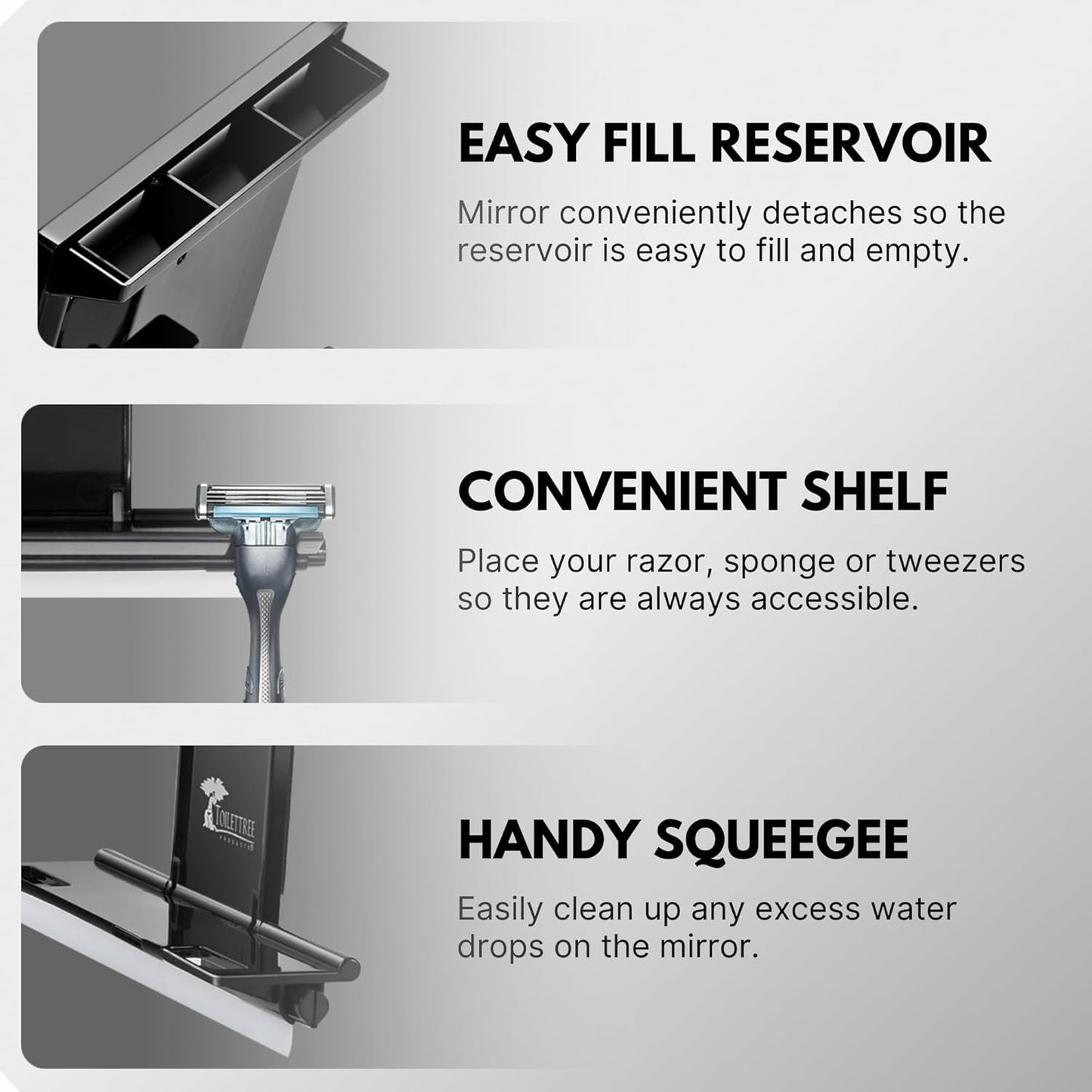 Fogless Shower Mirror - Adjustable Anti-Fog Bathroom Mirror with Squeegee | Rust-Proof, Impact-Resistant Design