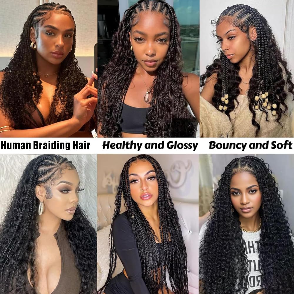34 34 34 Inch Human Braiding Hair 613 Blonde Deep Wave Bulk No Weft Bundles Hair Extensions for Boho Knotless Wet and Wavy Braids 150g