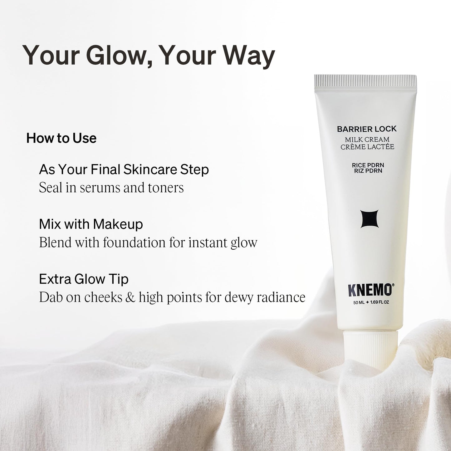 KNEMO BARRIER LOCK Rice PDRN Milk Cream - Intense Hydration Face Moisturizer for Barrier Repair, Rich Dewy Day & Night Cream for Dry, Sensitive, & Flaky Skin