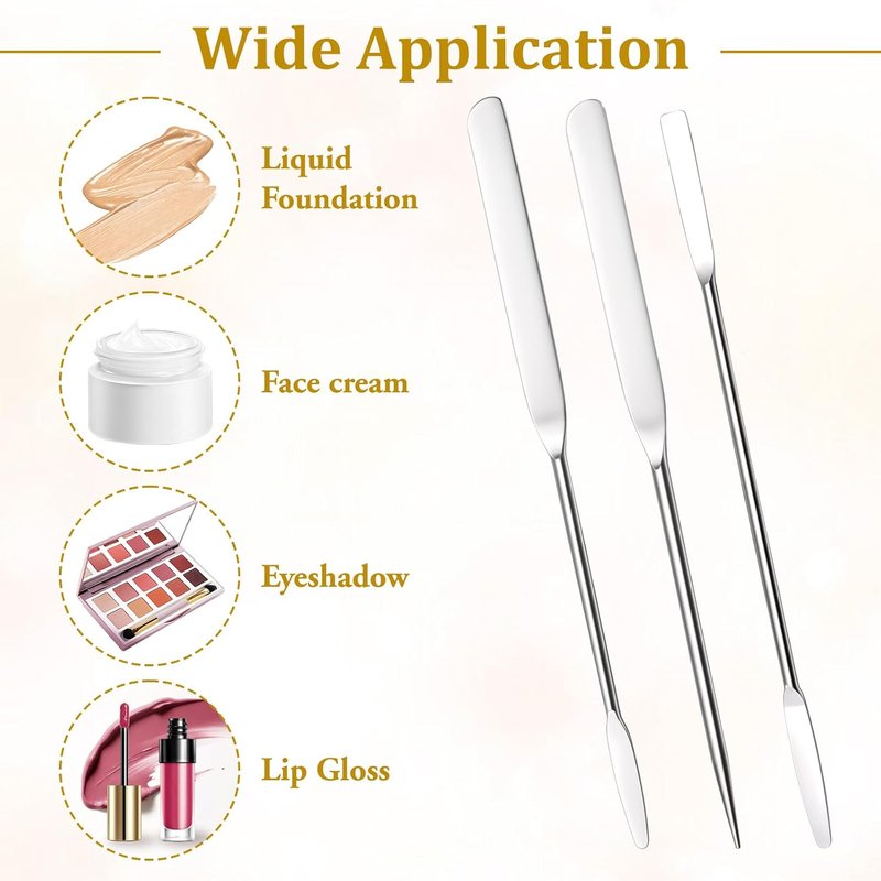 Makeup Spatula Set - 3 Stainless Steel Spatulas for Even Foundation Application | Double-Edged Mixing Tool