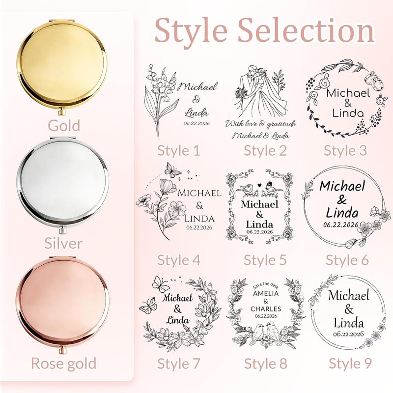 Personalized Compact Mirror - Custom Pocket Mirror for Women | Cute Purse Size, Ideal for Weddings & Gifts (10 Pack)