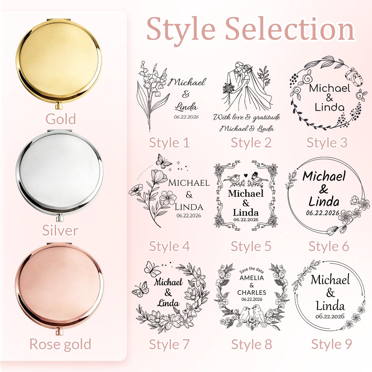 HJX Personalized Compact Mirror Bulk with Name Photo for Women