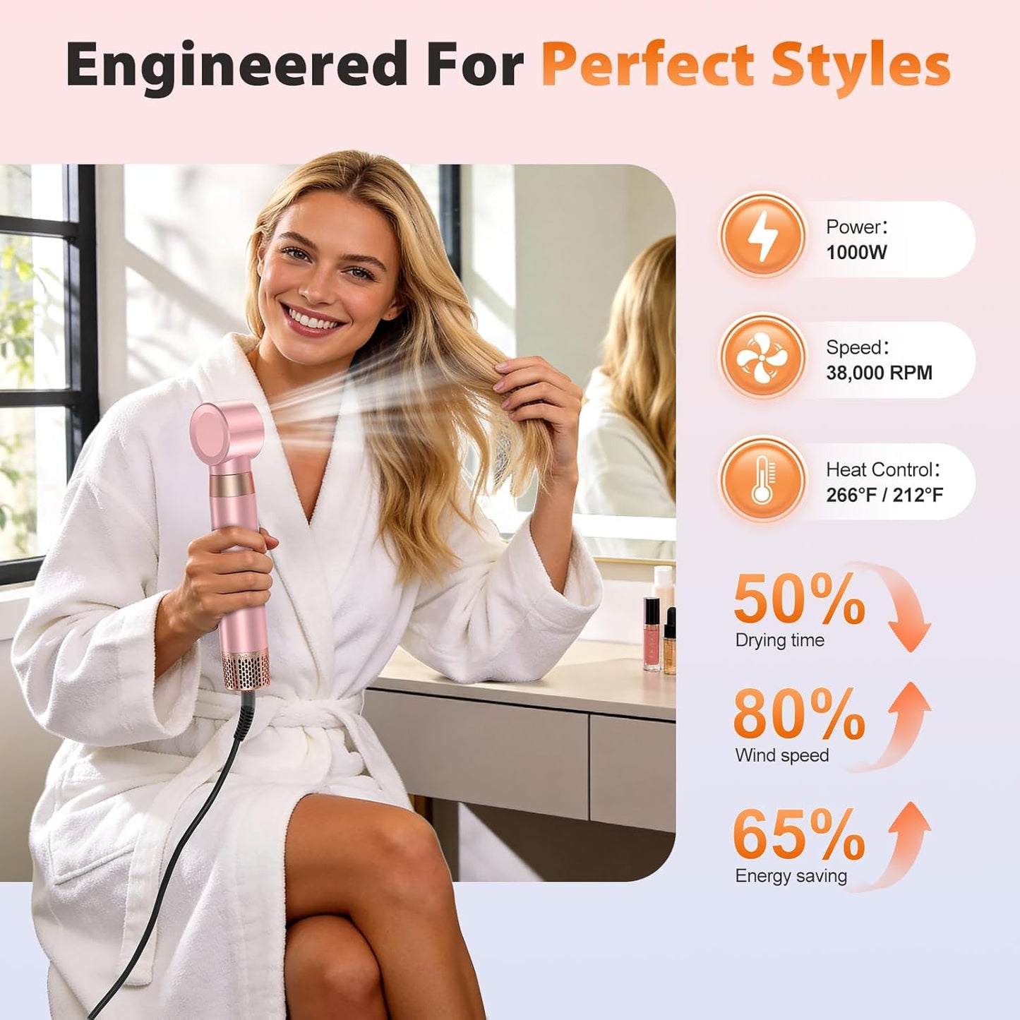 5-In-1 Blow Dryer Brush Set - High-Speed Hot Air Styling Tool | Pink, Detachable Curling & Straightening Brush