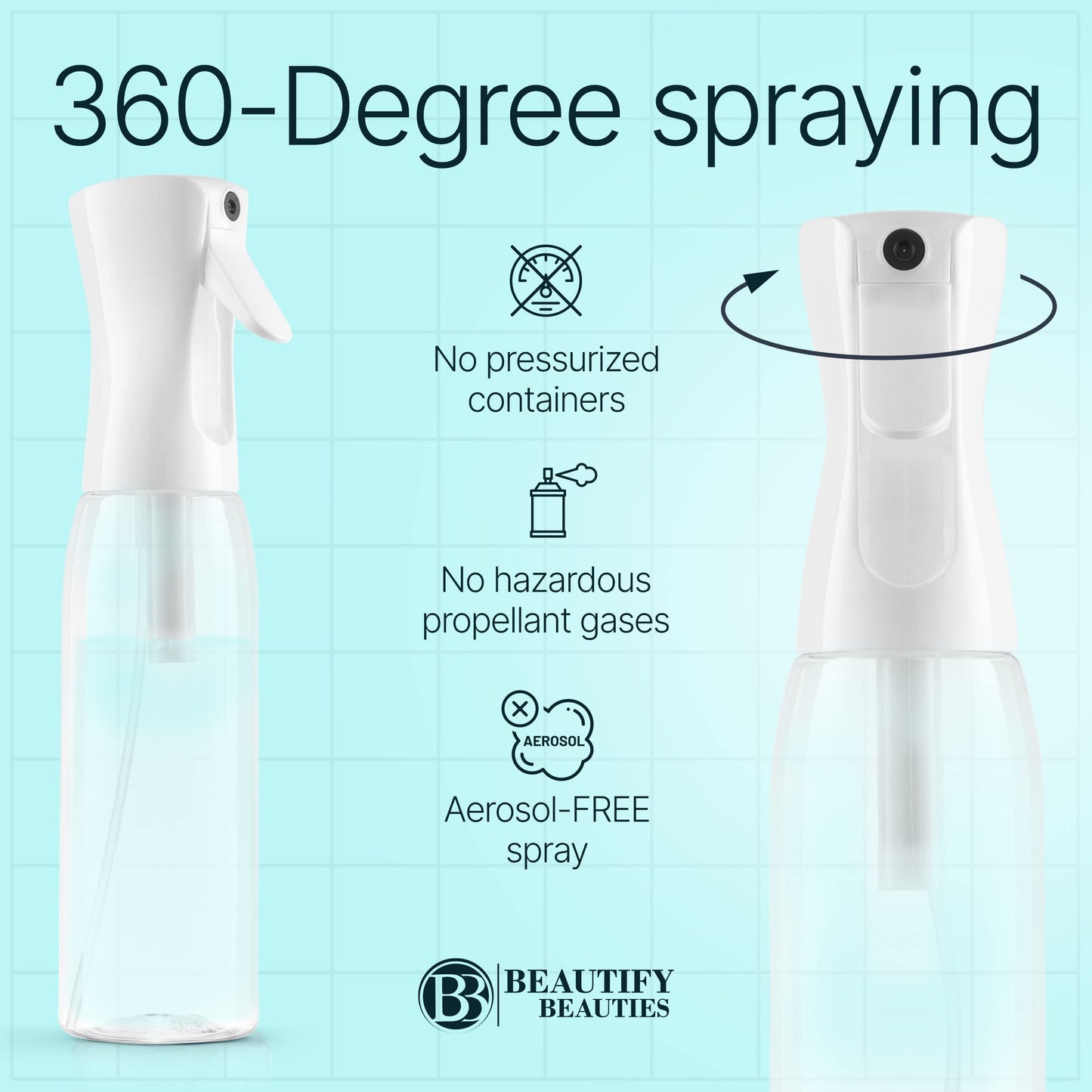 BeautifyBeauties Hair Spray Bottle – Ultra Fine Continuous Water Mister for Hairstyling, Cleaning, Plants, Misting & Skin Care (Black, 10.1 Ounces)