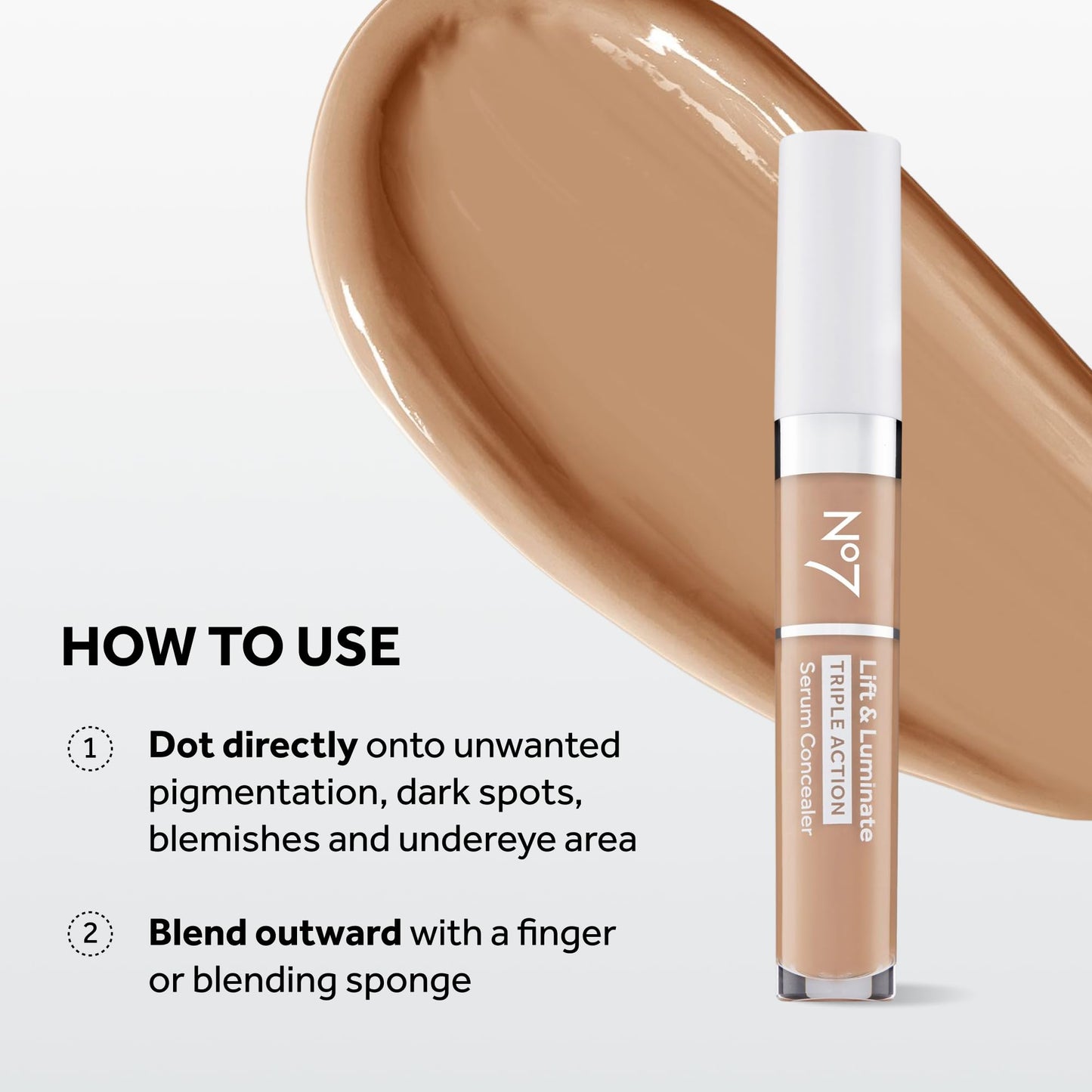 No7 Lift & Luminate Triple Action Serum Concealer - Medium - Anti Aging Liquid Concealer Makeup for Blemishes & Dark Circles - Medium to Full Coverage Concealer for Face (8ml)