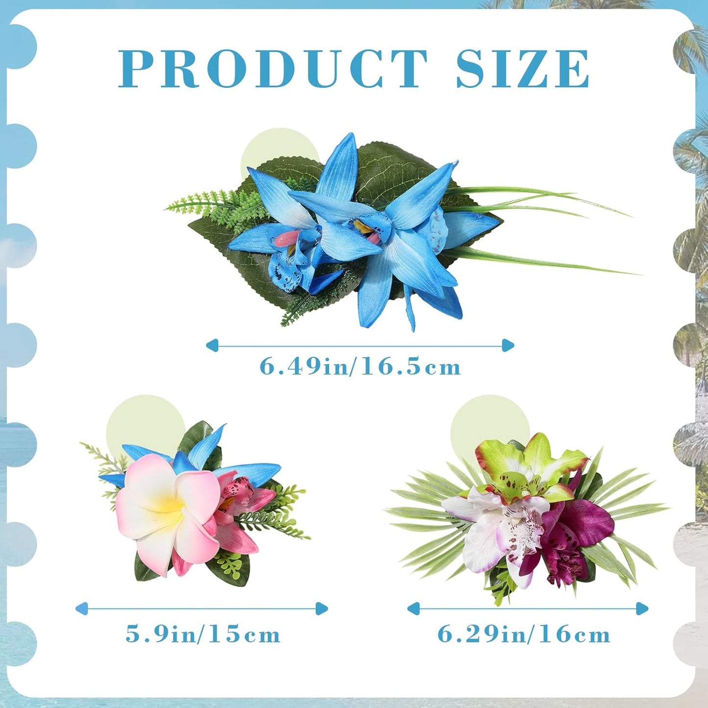 Hawaiian Flower Hair Clips - 3-Piece Set of Tropical Hair Pins | Artificial Floral Accessories in Blue, Pink, Purple