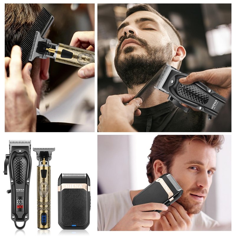HIENA PRO Professional Hair Clippers for Men, Cordless Hair Clipper for Hair Cutting Kit 3-in-1 LED Haircut Set with Foil Shaver, USB-C Rechargeable Barber Clippers for Men