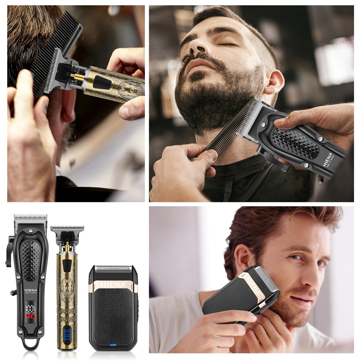 HIENA PRO Professional Hair Clippers for Men, Cordless Hair Clipper for Hair Cutting Kit 3-in-1 LED Haircut Set with Foil Shaver, USB-C Rechargeable Barber Clippers for Men
