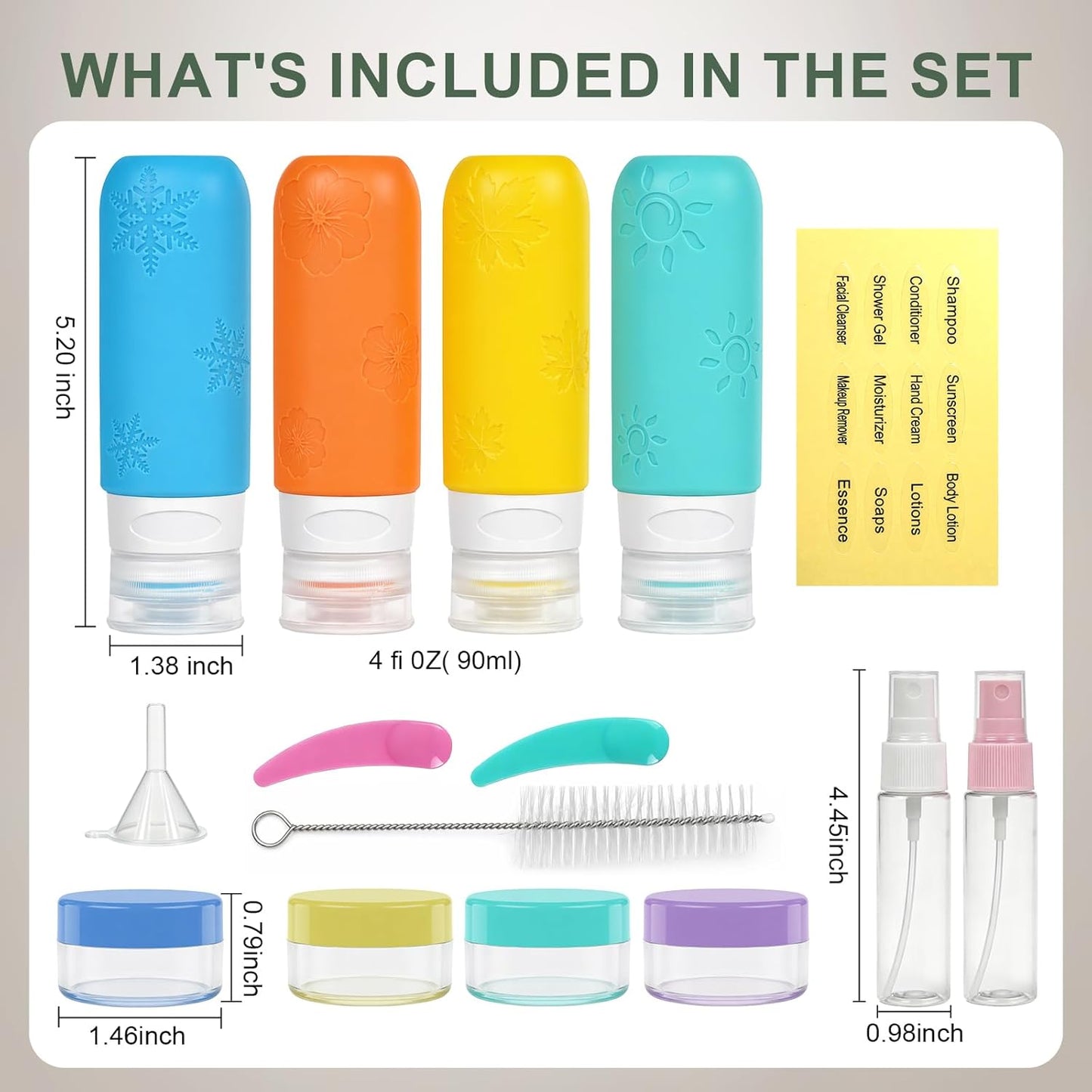 Travel Bottles for Toiletries - 16 Pack Silicone TSA Approved | Leak Proof 3oz Refillable Containers for Shampoo & Conditioner