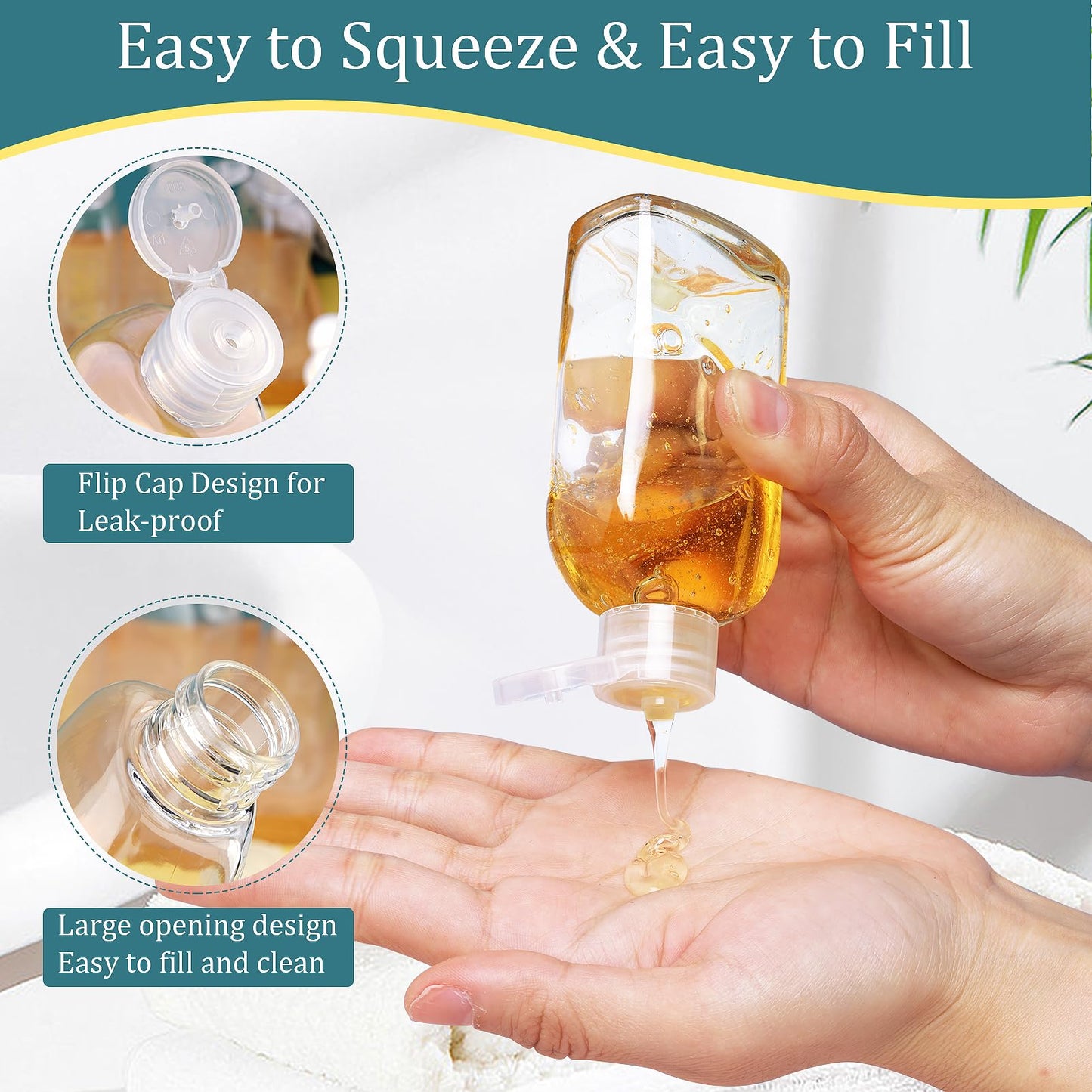Cosywell Leakproof Squeeze Bottles Travel Kit - 4pc 3.4 oz TSA Approved for Shampoo, Conditioner and Toiletries