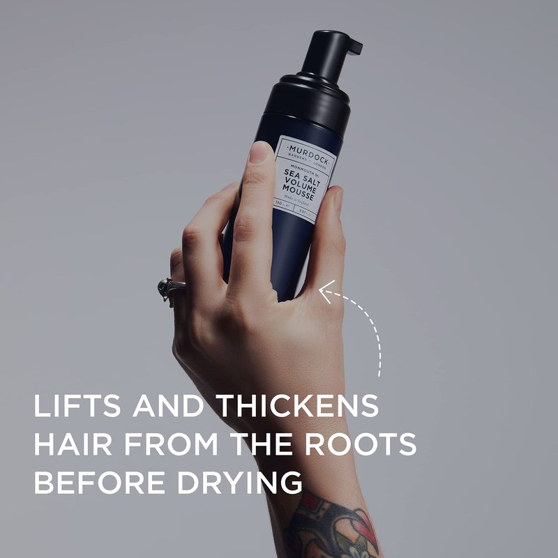 Murdock London Sea Salt Volume Hair Mousse for Men – Adds Natural Volume & Hold for Fine or Thinning Hair – Non-Sticky, Matte Finish Mousse for Hair Styling – Vegan Formula (5.07 fl. oz.)