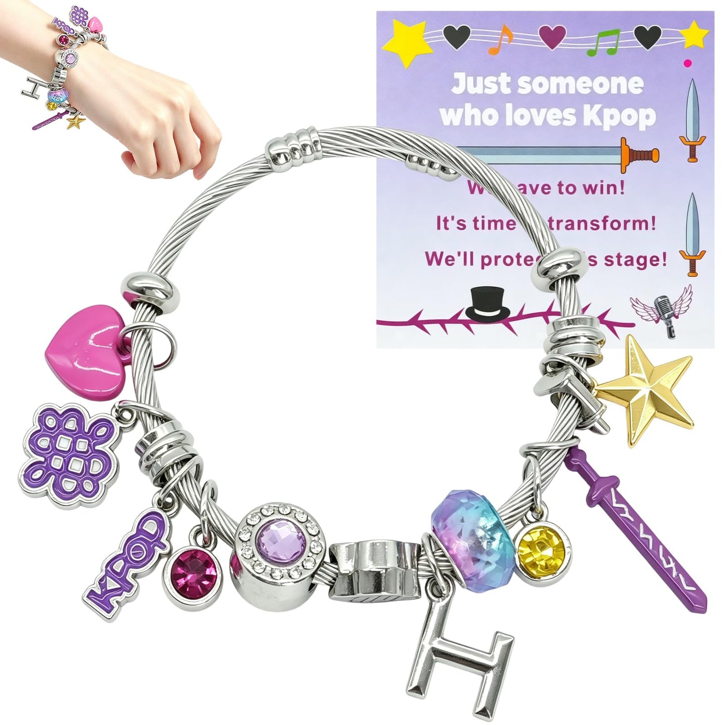 Repnalm Kpop Merch Bracelets for Women Charm Bracelet Stuff Party Favors Birthday Gifts for Teens Friendship Jewelry Accessories for K-pop Fans