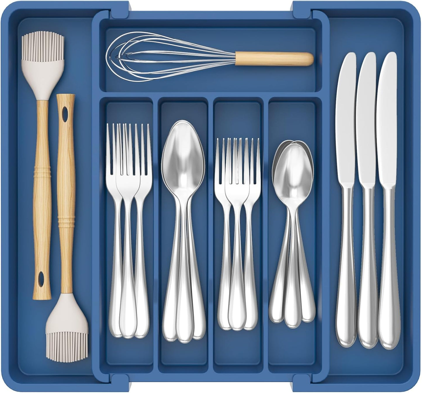 Expandable Silverware Organizer - BPA-Free Plastic Utensil Tray for Kitchen Drawer | Space-Saving Cutlery Holder, Black, 8.5-14 x 12 x 1.5 Inch