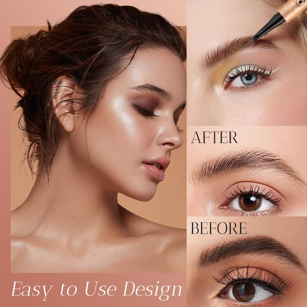 Microblading Eyebrow Pencil, 2026 New 3D Waterproof Microblading Eyebrow Pencil with 4 Fine Tips, Long-Lasting Natural Gap-Filling Eyebrow Makeup for Women (Black)