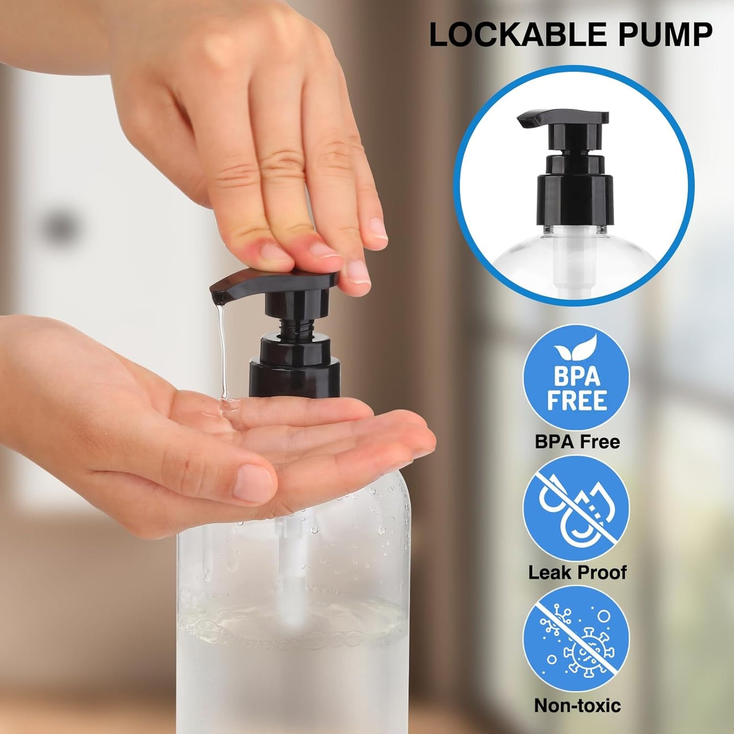 Empty Pump Bottles Dispenser - 2 Pack 300ml Clear Plastic for Essential Oils, Soap, Lotion & Shampoo
