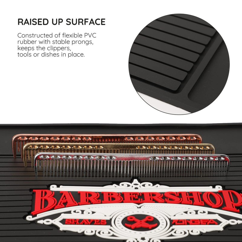 Black Barber Station Mat, Segbeauty 17.7×11.8 inch Barber Tool Mat, Flexible PVC Nonslip Material for Salon Styling Station Work Station Salon Tools Barber Shop Demand