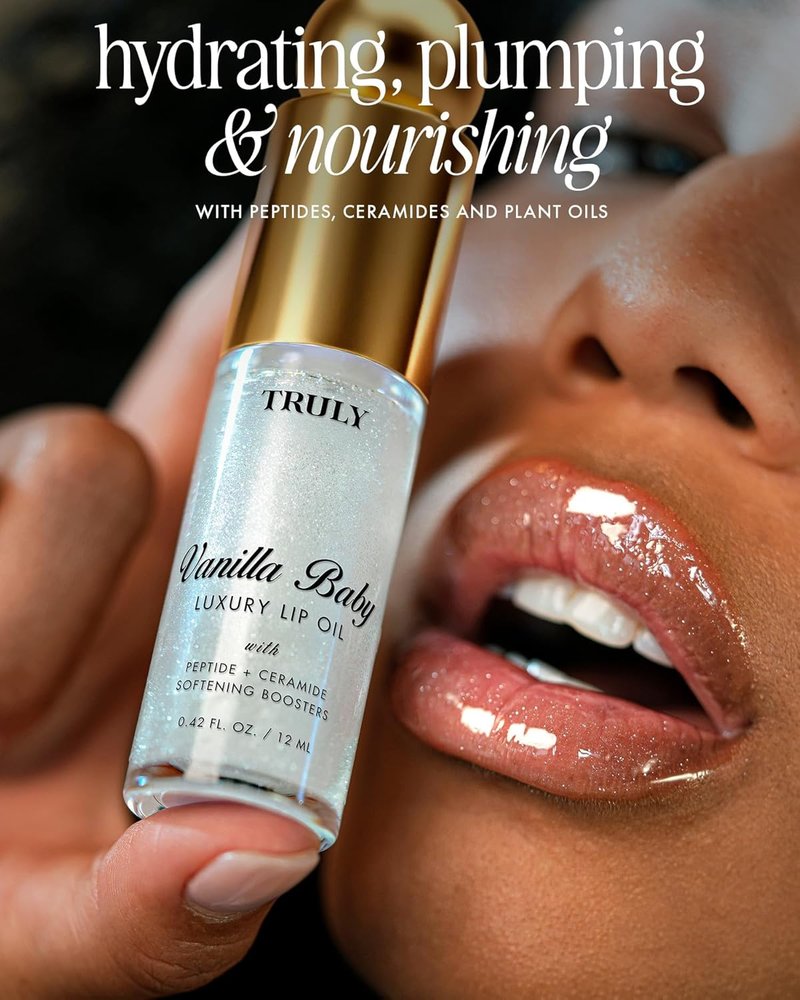 Truly Beauty Lip Oil - Moisturizing Peptide Formula with Vitamin E & Ceramides | Softens Dry Lips & Restores Smoothness