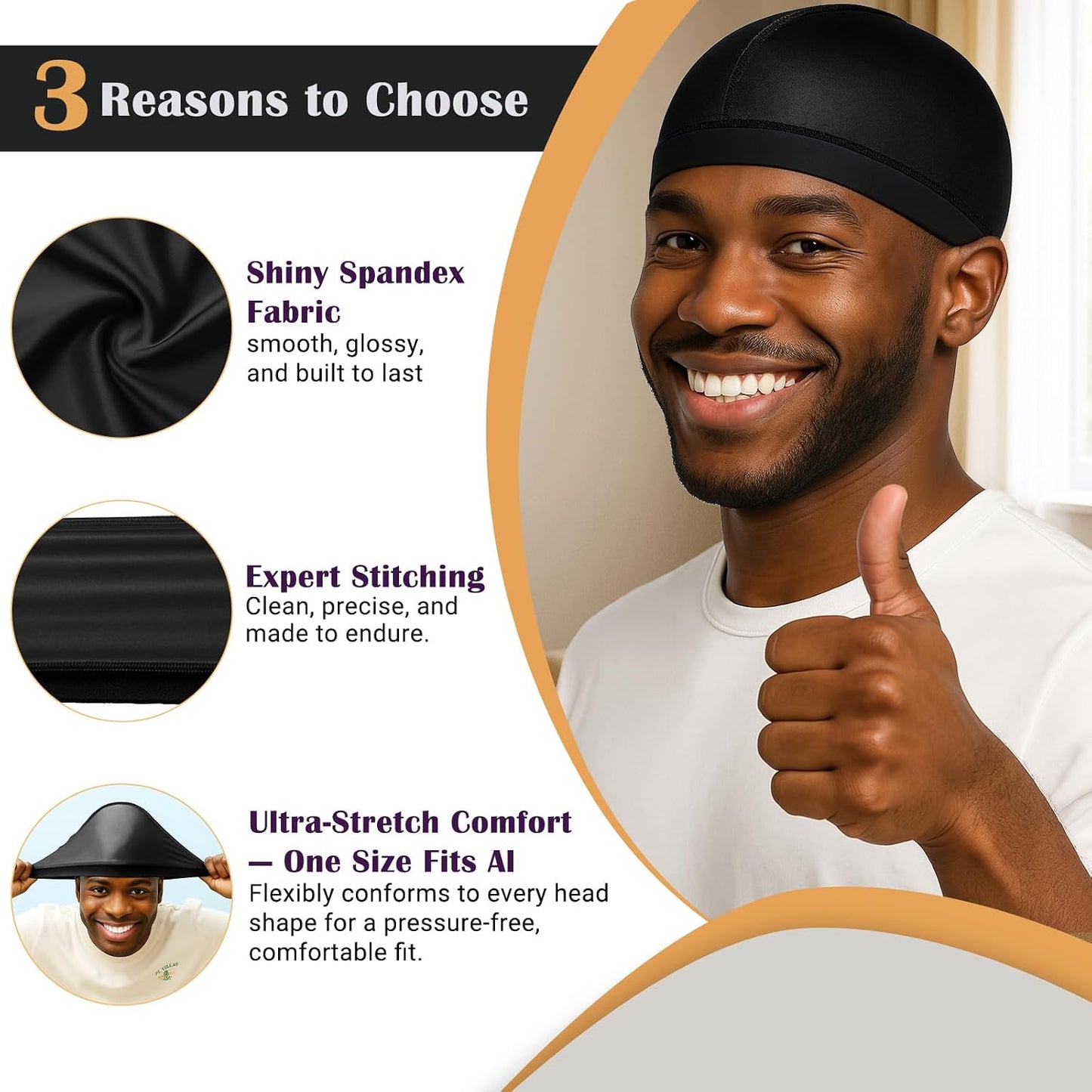 Super Elastic Wave Cap - Compression Stocking Cap for 360, 540, 720 Waves | Comfortable Fit