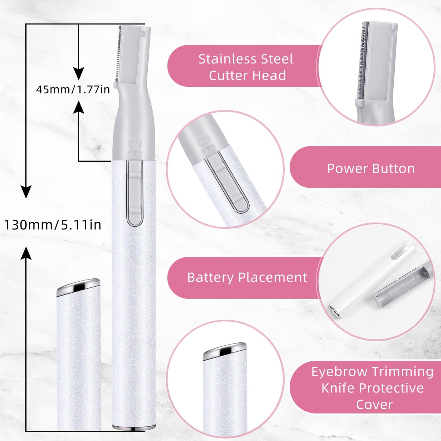 Chumia 2 Pcs Electric Eyebrow Trimmer Women Precision Face Razors Mini Shaver with Comb Christmas Women Gift Battery Operated Personal Epilator for Face Neck Fuzz Lips Leg (Black,White)