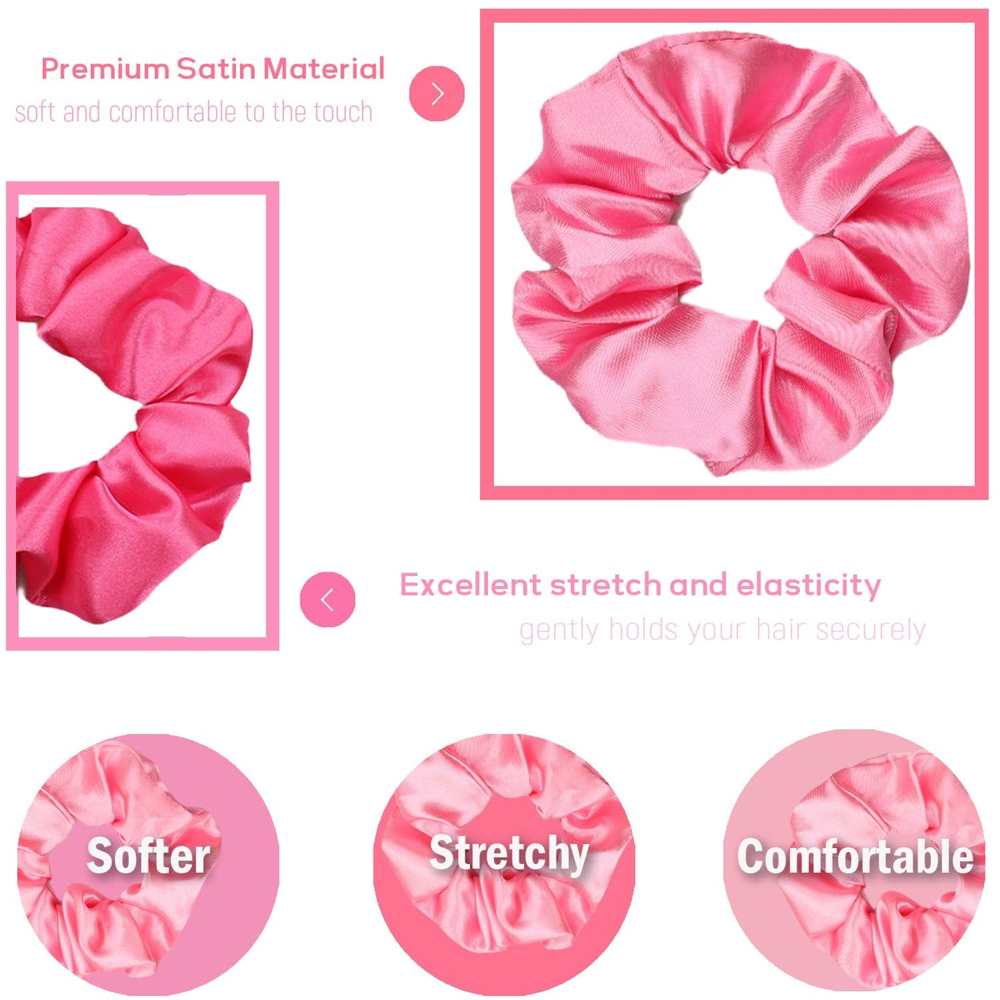 Satin Scrunchies for Girls - Soft Silk Hair Ties | 16 Pack Multi-Pink for Thin & Thick Hair Styling