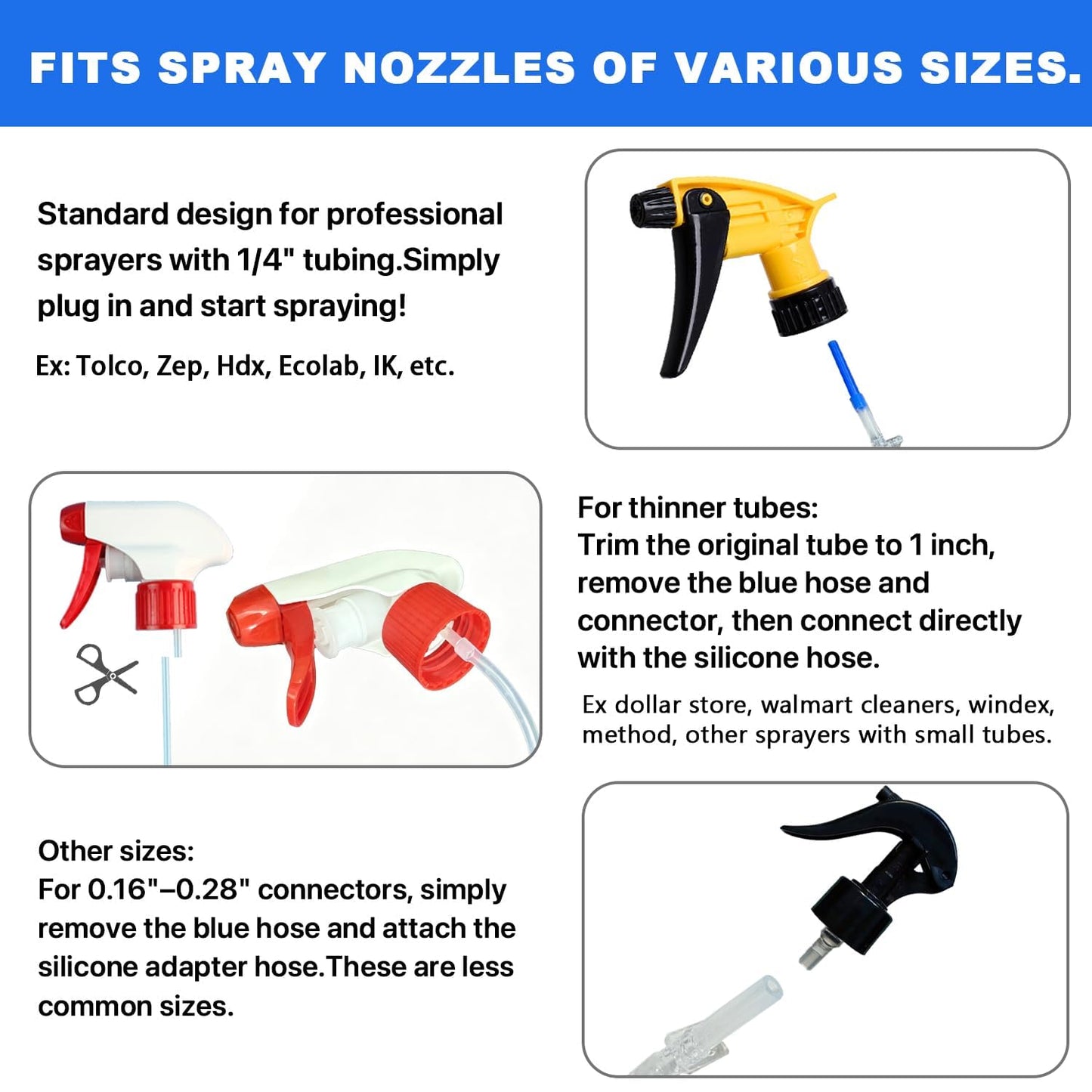 BAOENALNAT 6 Pack Universal 360° Spray Bottle Adapter, Weighted Tube with Ball, Reusable Trim-to-Fit Replacement, Upside Down Sprayer for Home, Garden, Kitchen & Auto Cleaning