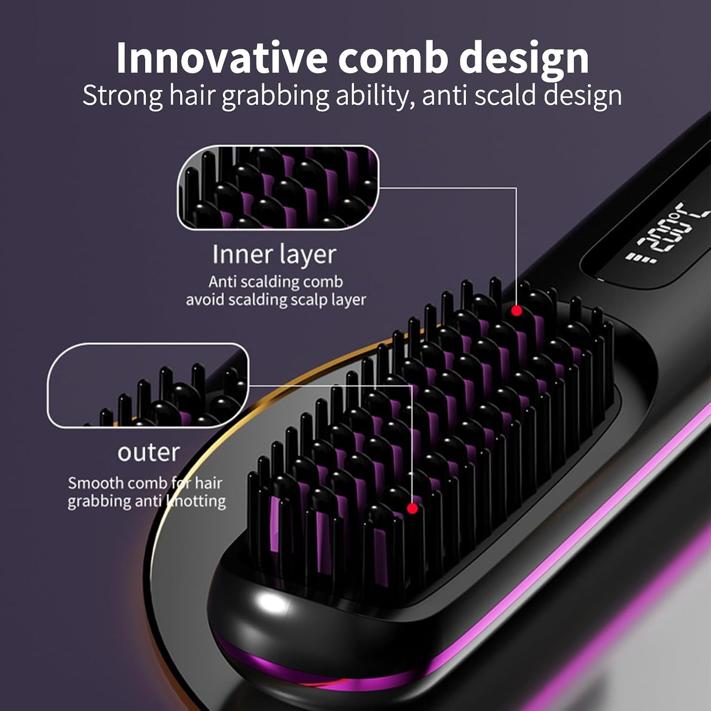 Cordless Hair Straightener Brush - Mini Travel Comb with 200 Million Negative Ions | 3 Temp Settings, Fast Heating