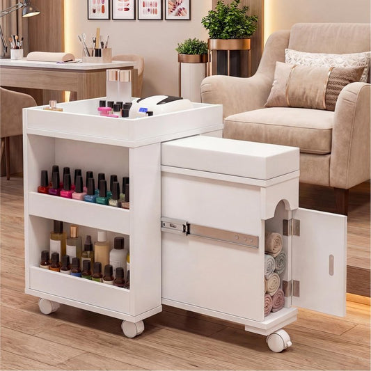Mobile Pedicure Trolley Cart - Extendable Foot Rest, Wheels & Storage Shelves | 26.3” L for Nail Techs & Home Salons