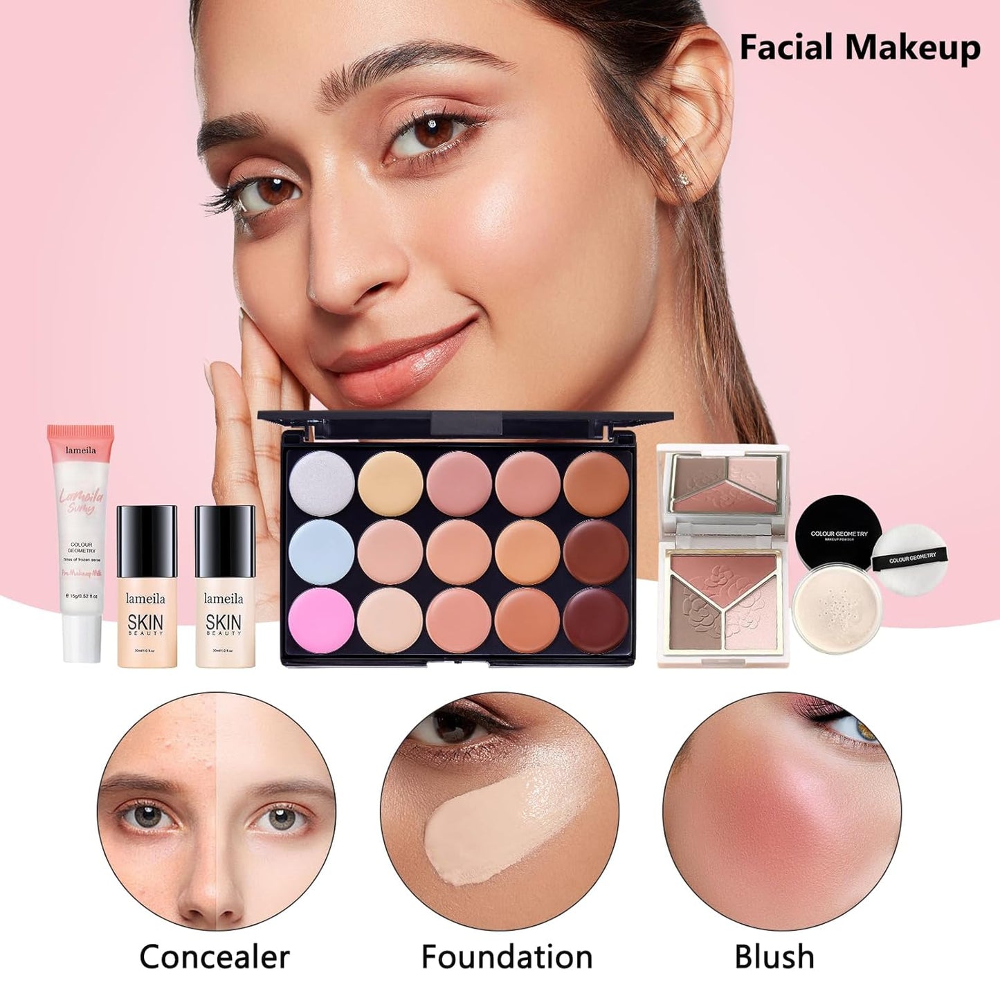 All-in-One Makeup Kit for Women - Essential Gift Set with Foundation, Eyeshadow, Lipstick & Brushes | Complete Makeup Bundle