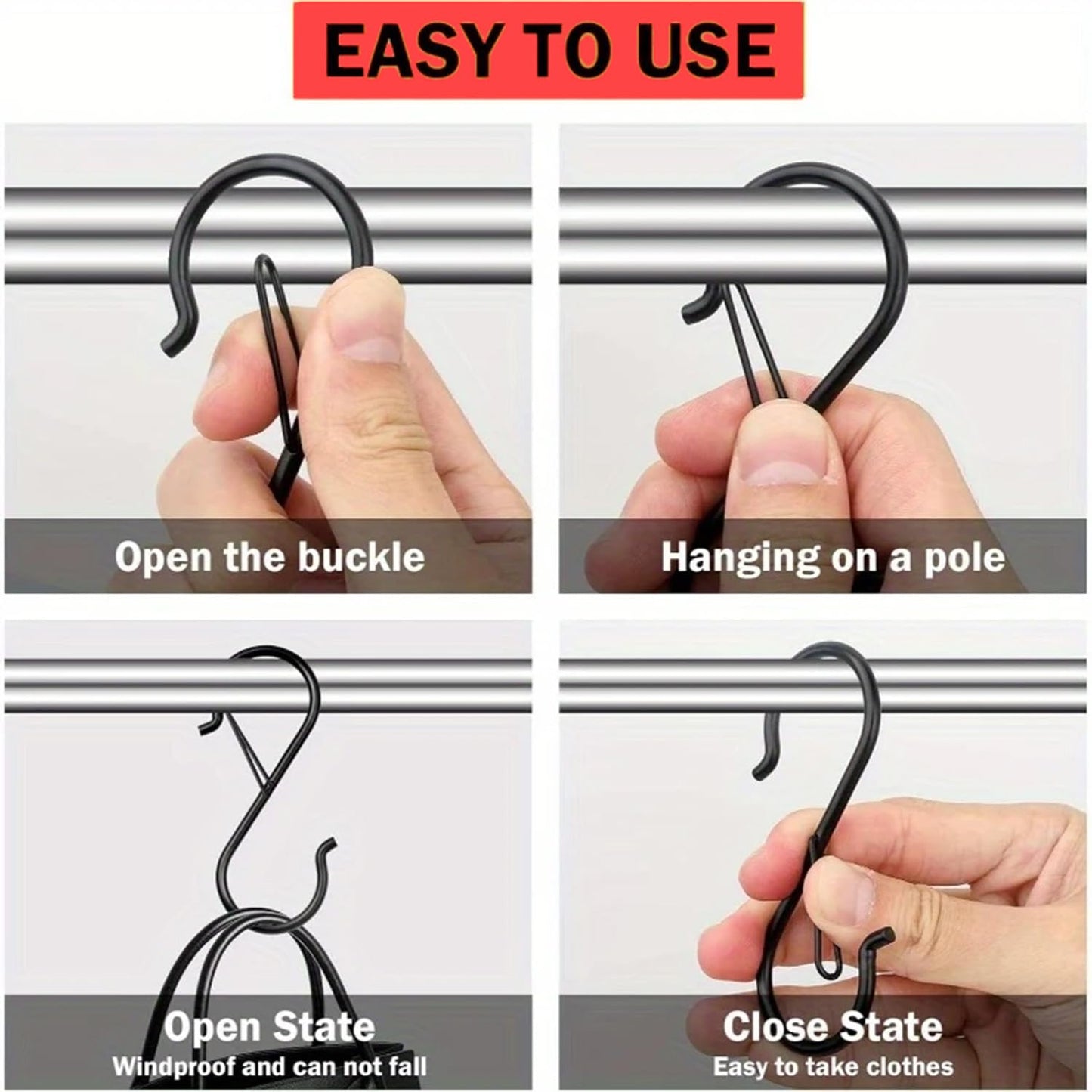 6Pcs S Hooks for Hanging Heavy Duty, 3.5-inch Heavy Duty Metal S Hook, 0.5-inch Safety Buckle, Hanging Plants, Kitchen Utensil, Pot, Pan, Bags